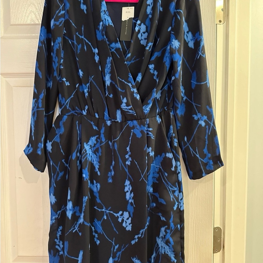 Banana Republic Blue Patterned Long Sleeve Dress